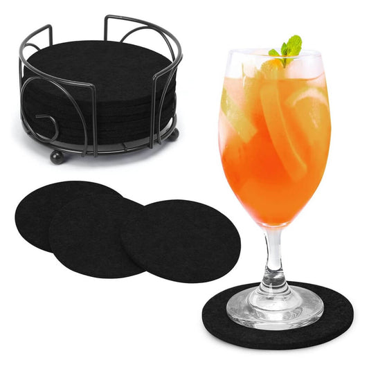 Felt Coaster Set | Non-Slip Design | 10 Pieces with Holder