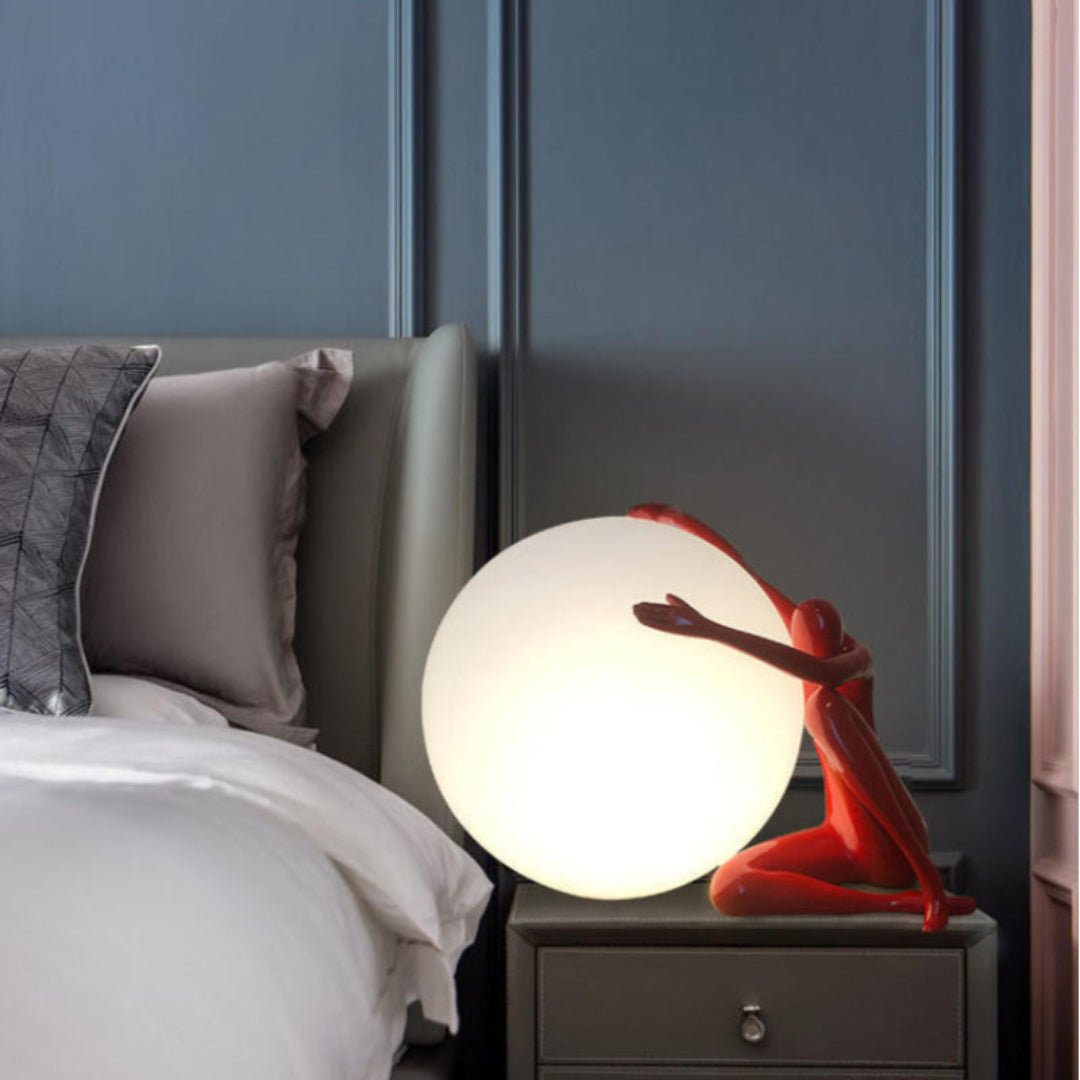 Humanoid Ball Table Lamp | Resin & Acrylic | Black & Red