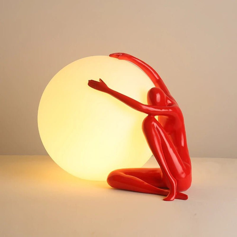 Humanoid Ball Table Lamp | Resin & Acrylic | Black & Red