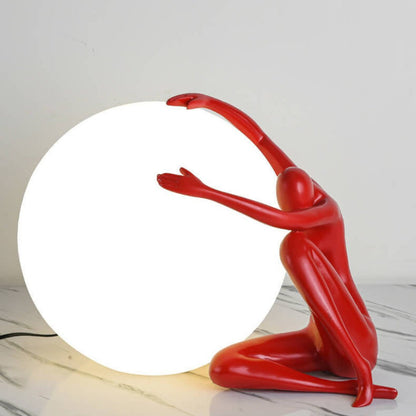 Humanoid Ball Table Lamp | Resin & Acrylic | Black & Red