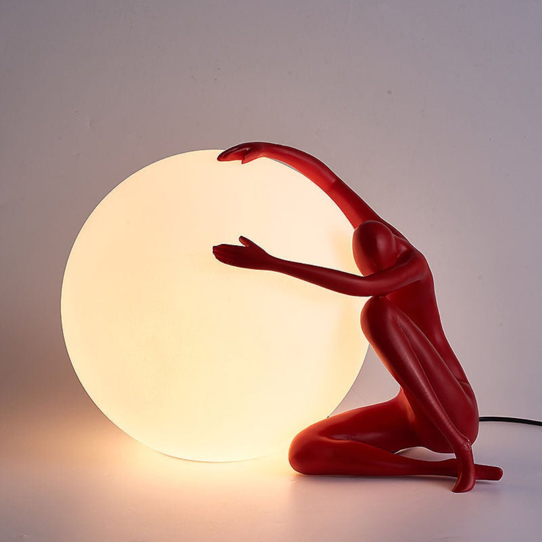 Humanoid Ball Table Lamp | Resin & Acrylic | Black & Red