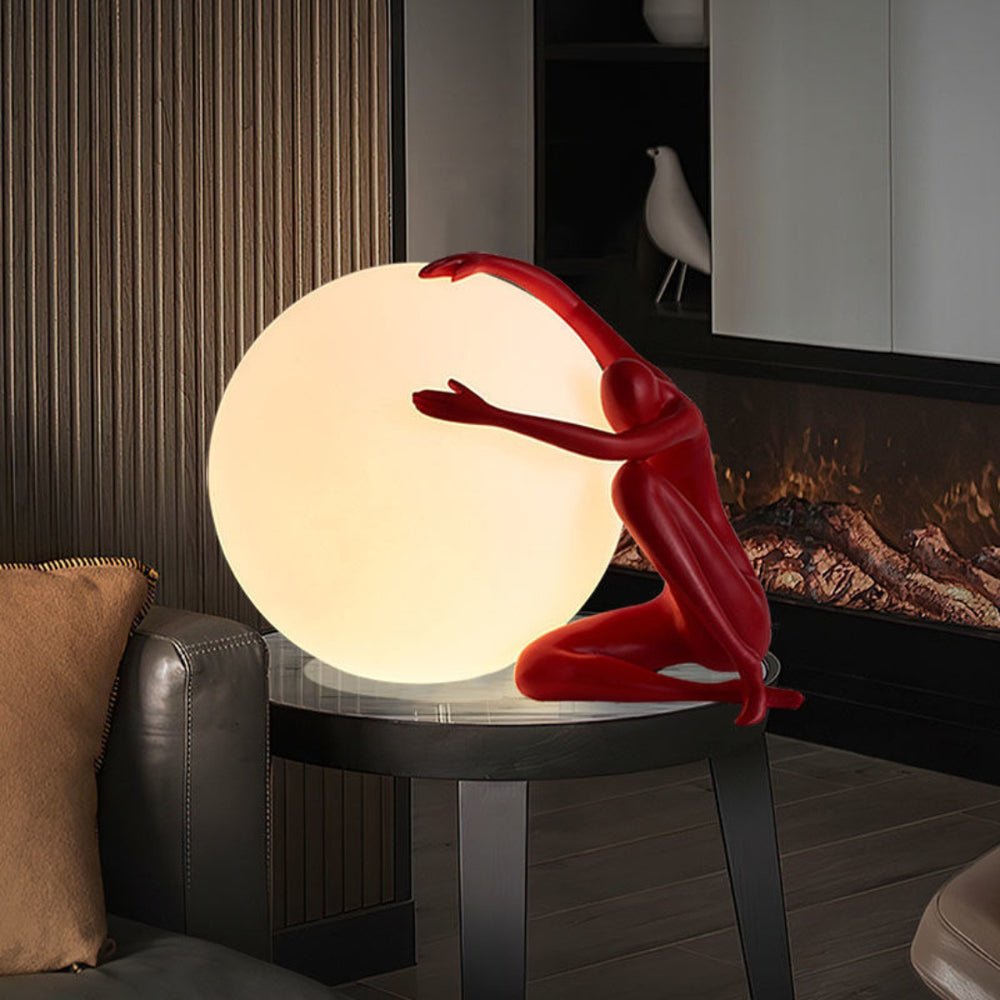 Humanoid Ball Table Lamp | Resin & Acrylic | Black & Red