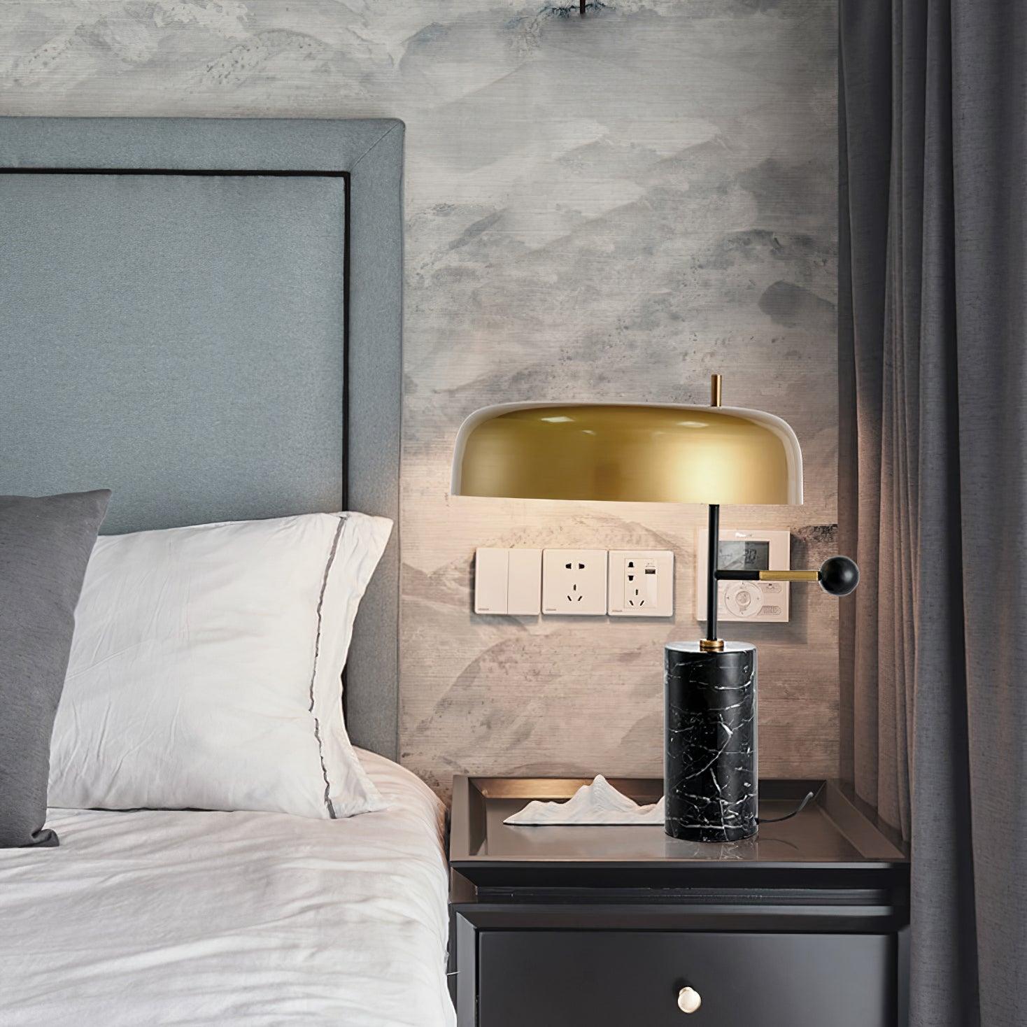 Adam Table Light | Marble Base & Gold Shade | Black