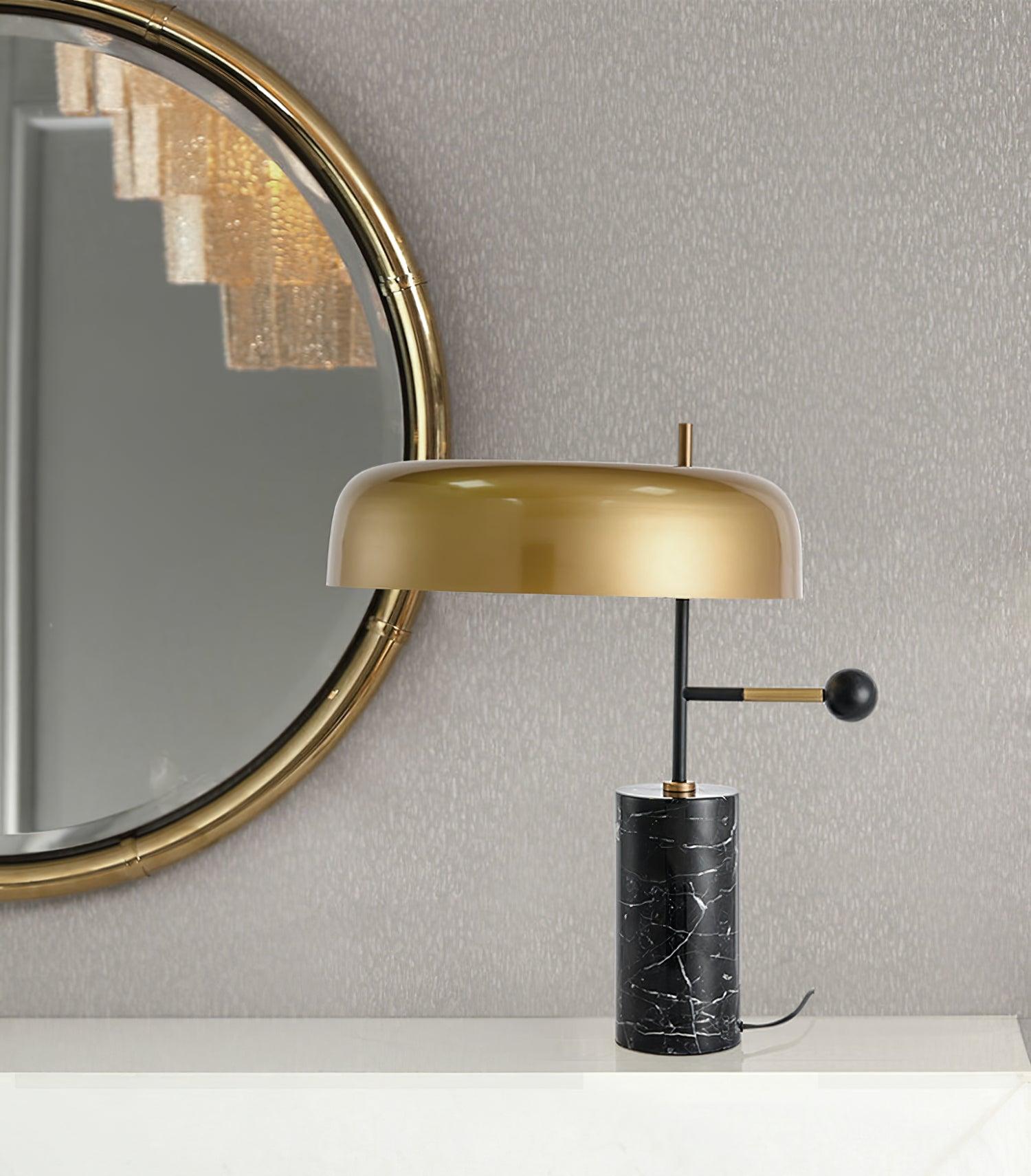 Adam Table Light | Marble Base & Gold Shade | Black