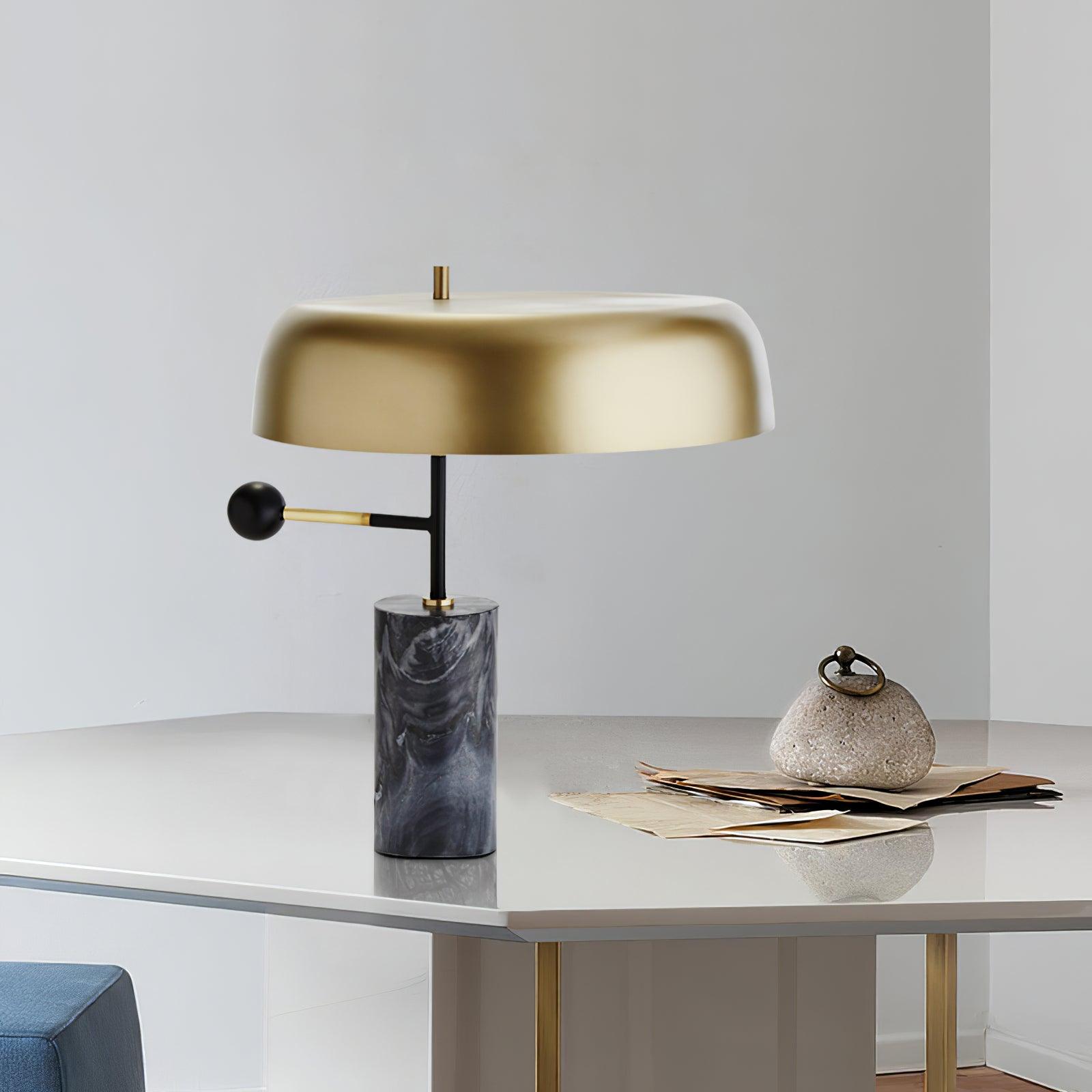 Adam Table Light | Marble Base & Gold Shade | Black