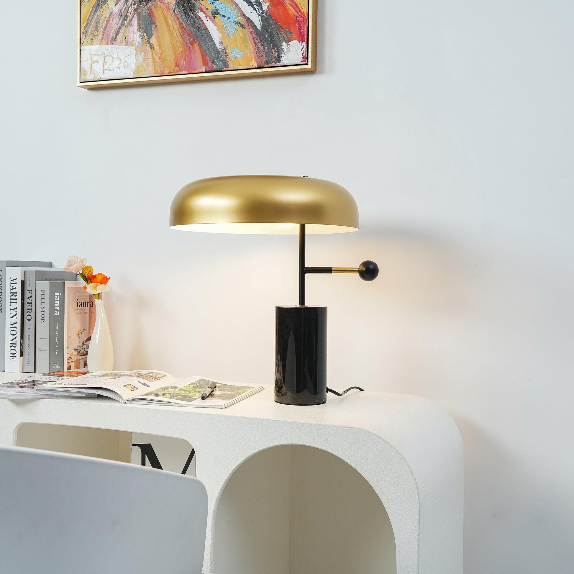 Adam Table Light | Marble Base & Gold Shade | Black