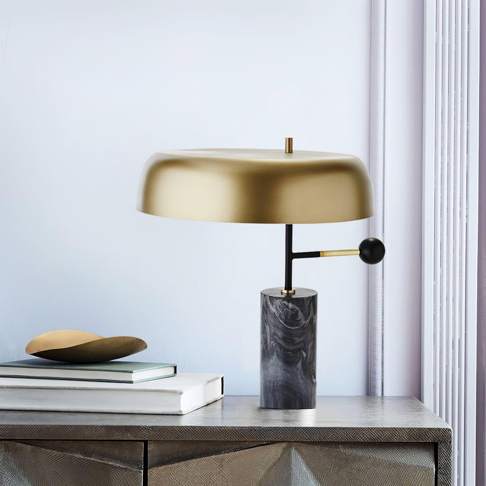 Adam Table Light | Marble Base & Gold Shade | Black
