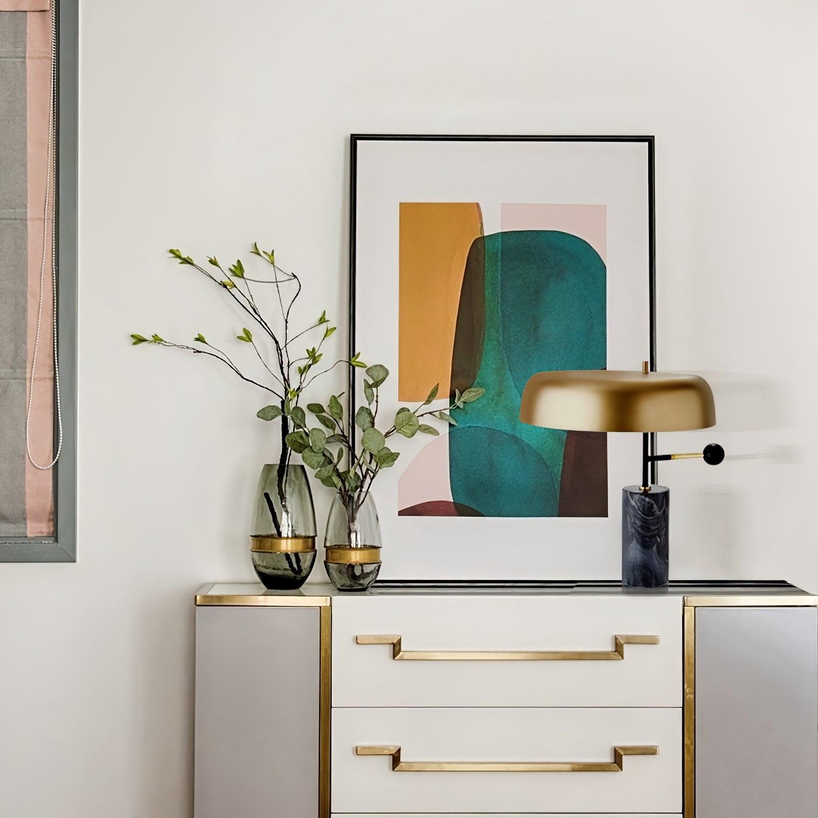 Adam Table Light | Marble Base & Gold Shade | Black