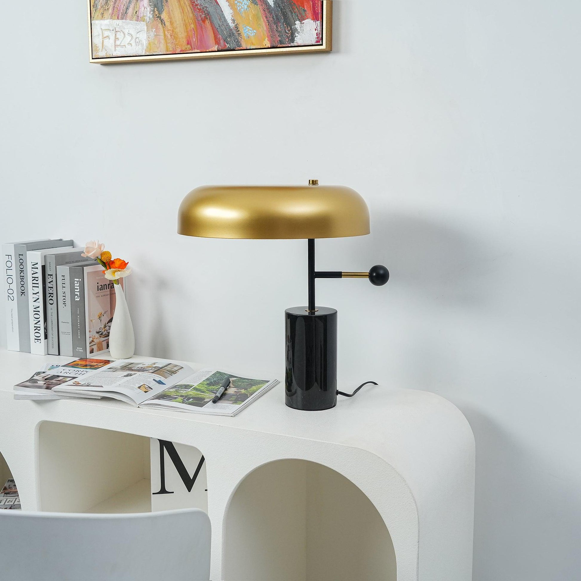 Adam Table Light | Marble Base & Gold Shade | Black