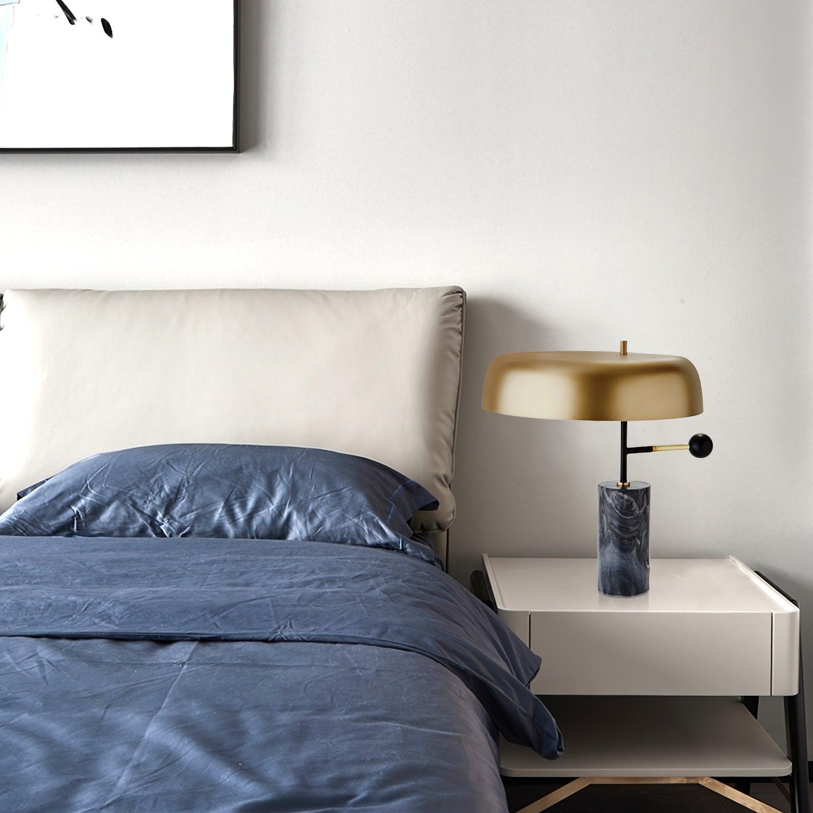 Adam Table Light | Marble Base & Gold Shade | Black