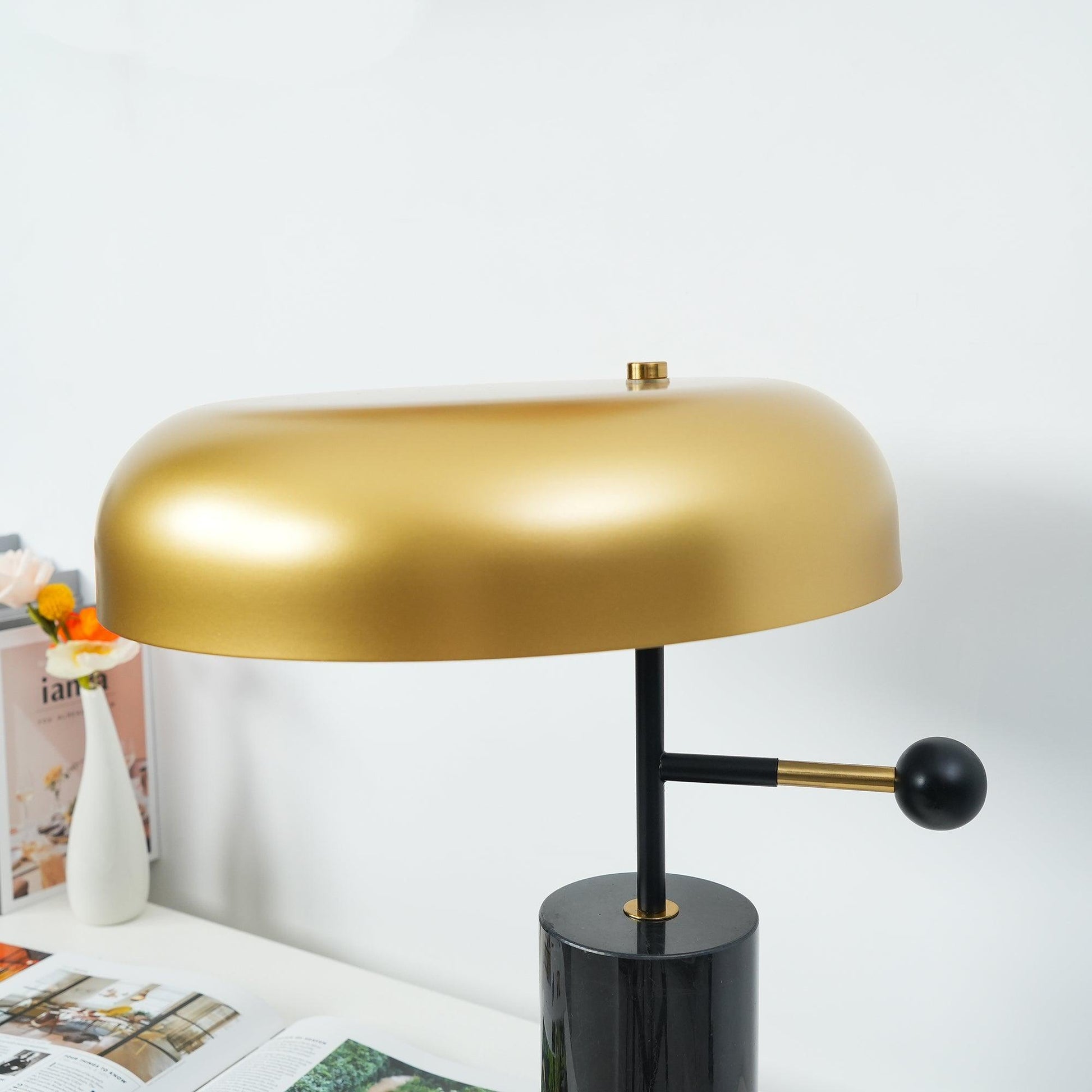 Adam Table Light | Marble Base & Gold Shade | Black