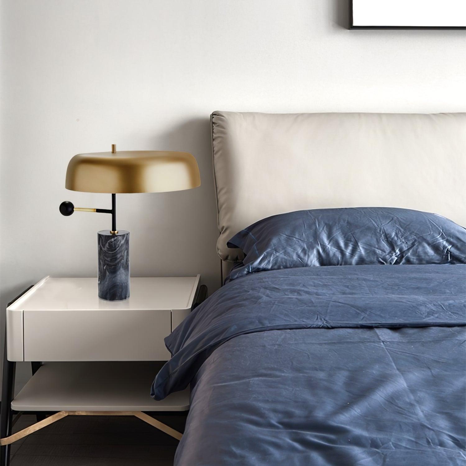 Adam Table Light | Marble Base & Gold Shade | Black