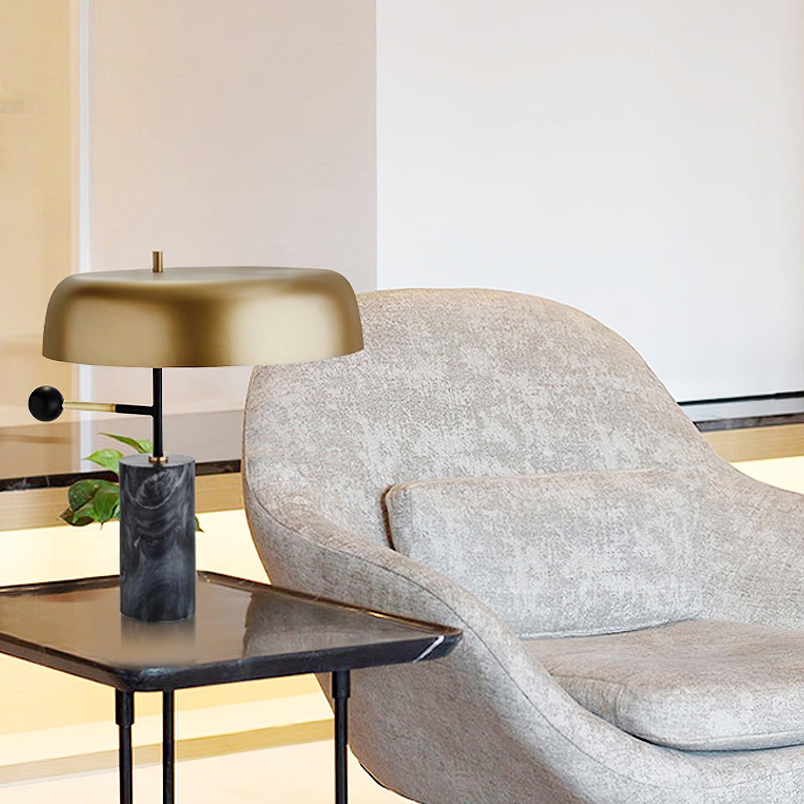 Adam Table Light | Marble Base & Gold Shade | Black
