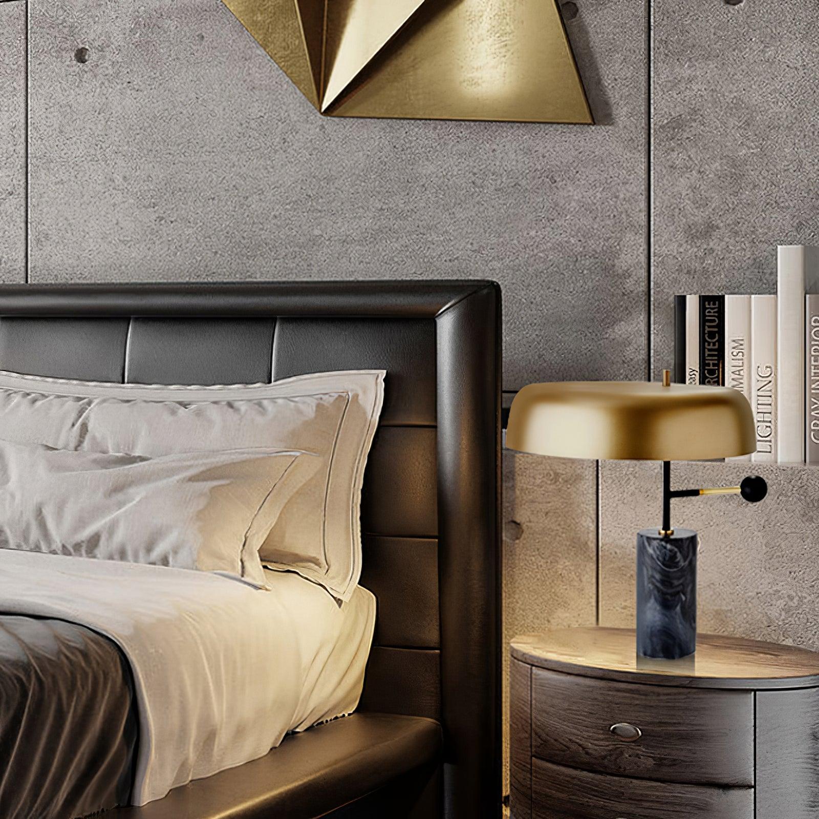 Adam Table Light | Marble Base & Gold Shade | Black