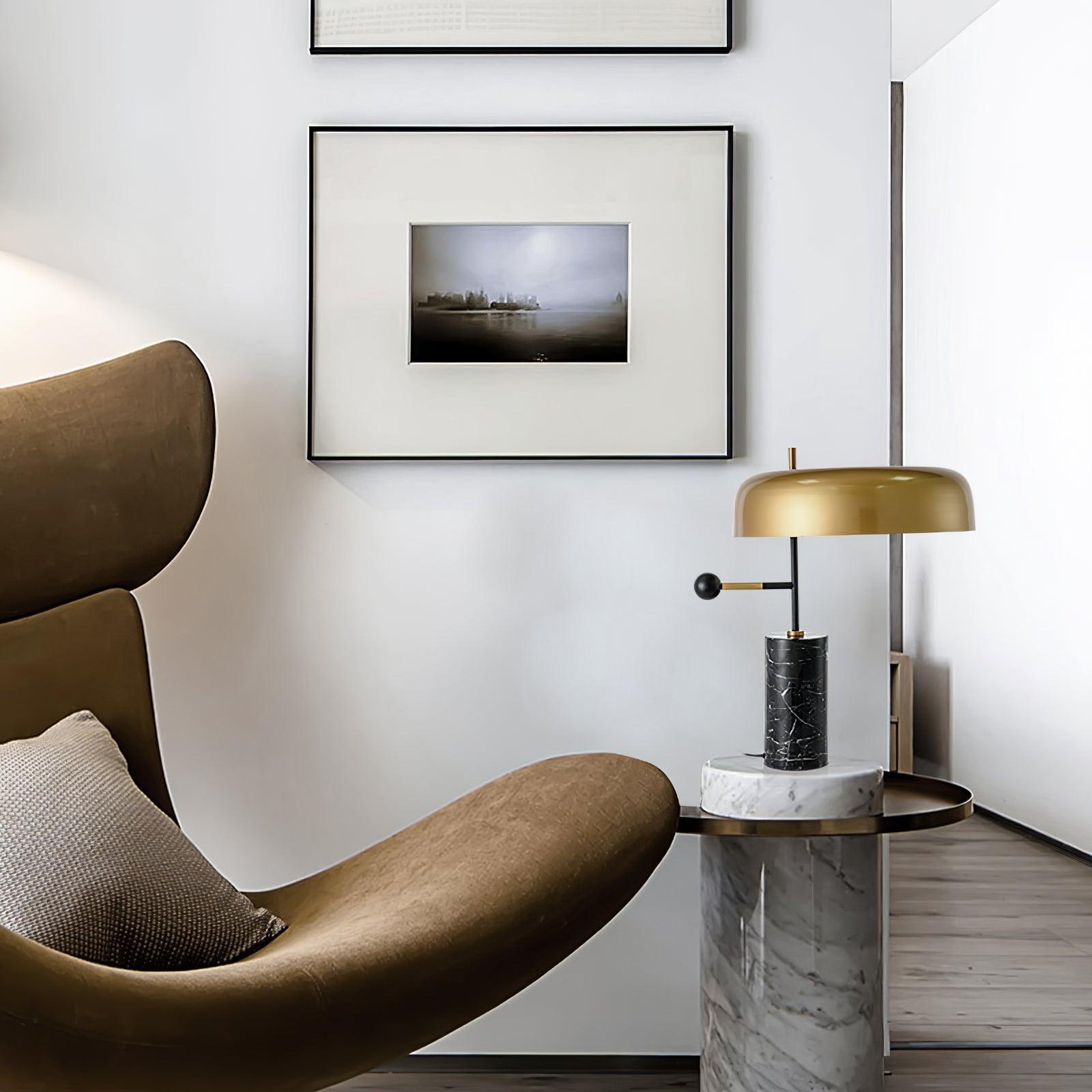 Adam Table Light | Marble Base & Gold Shade | Black