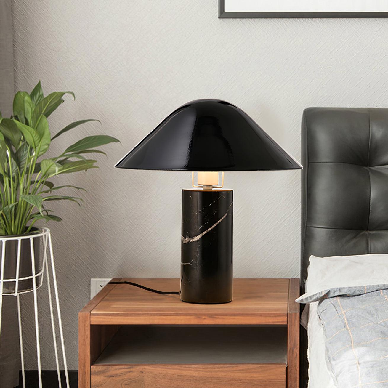 Marble Table Lamp | Black & White Marble Base | 38cm Diameter
