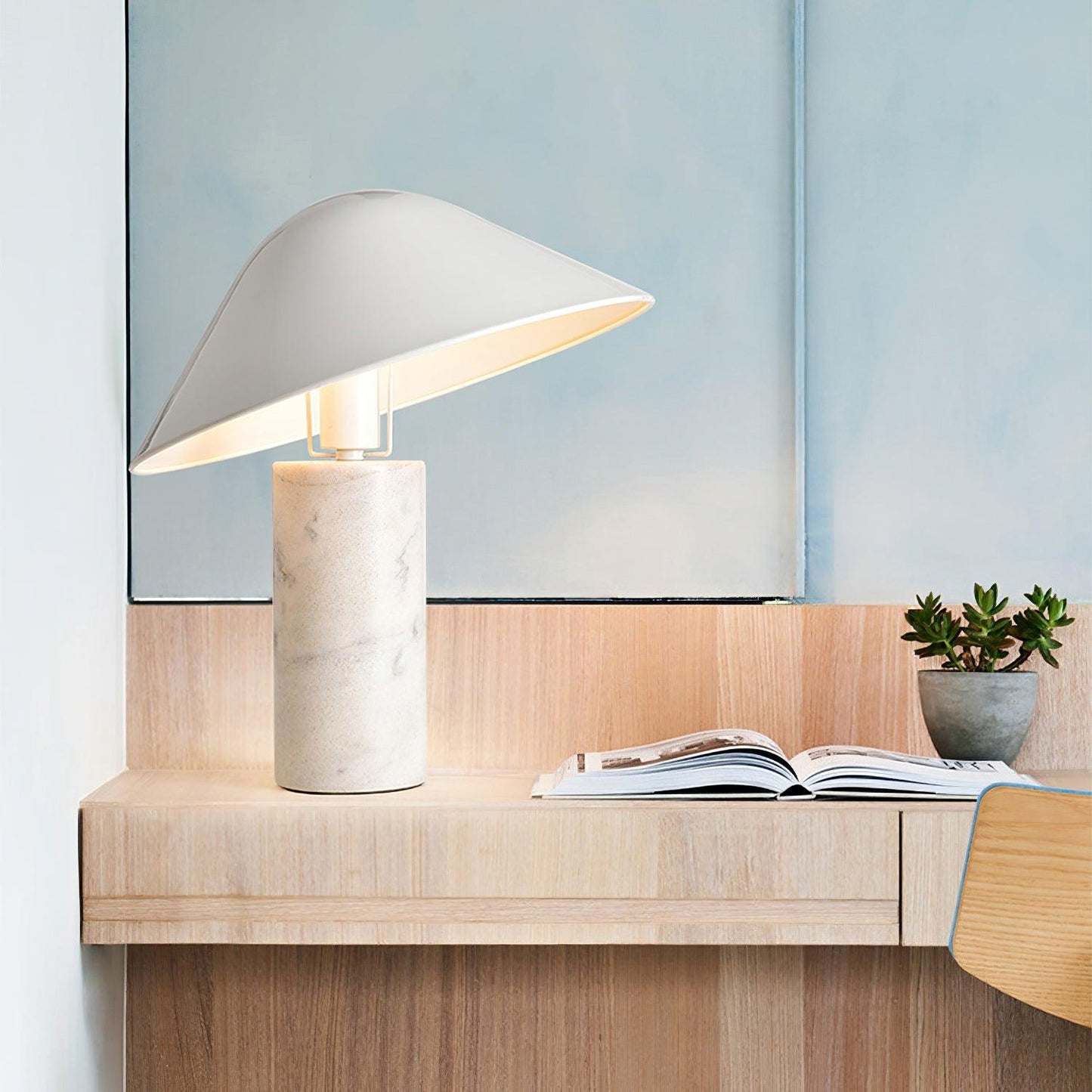 Marble Table Lamp | Black & White Marble Base | 38cm Diameter