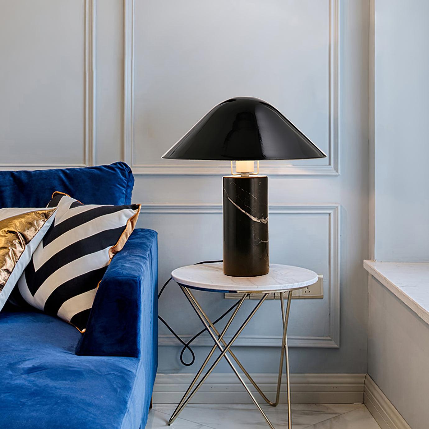 Marble Table Lamp | Black & White Marble Base | 38cm Diameter