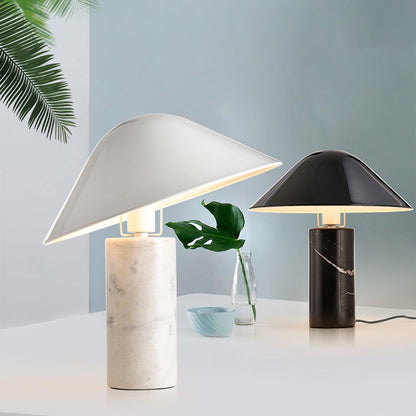 Marble Table Lamp | Black & White Marble Base | 38cm Diameter