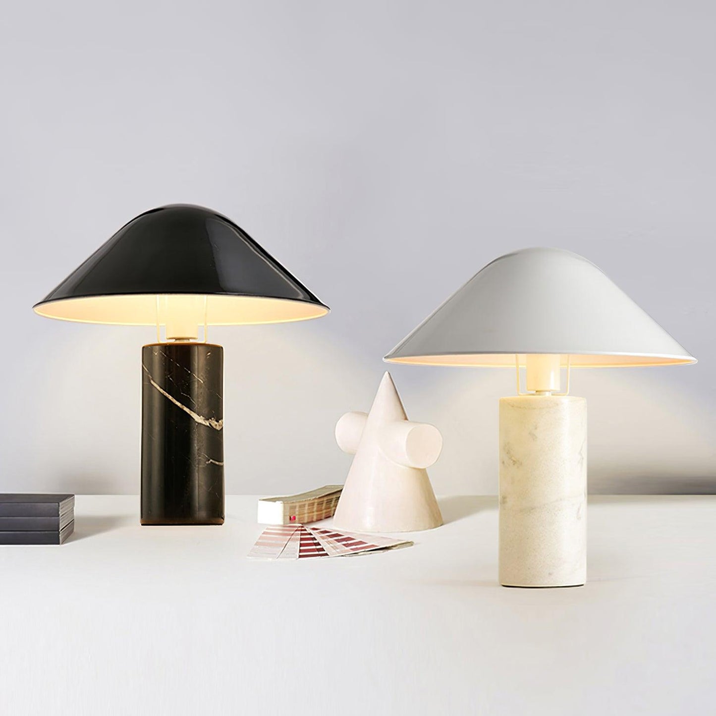 Marble Table Lamp | Black & White Marble Base | 38cm Diameter