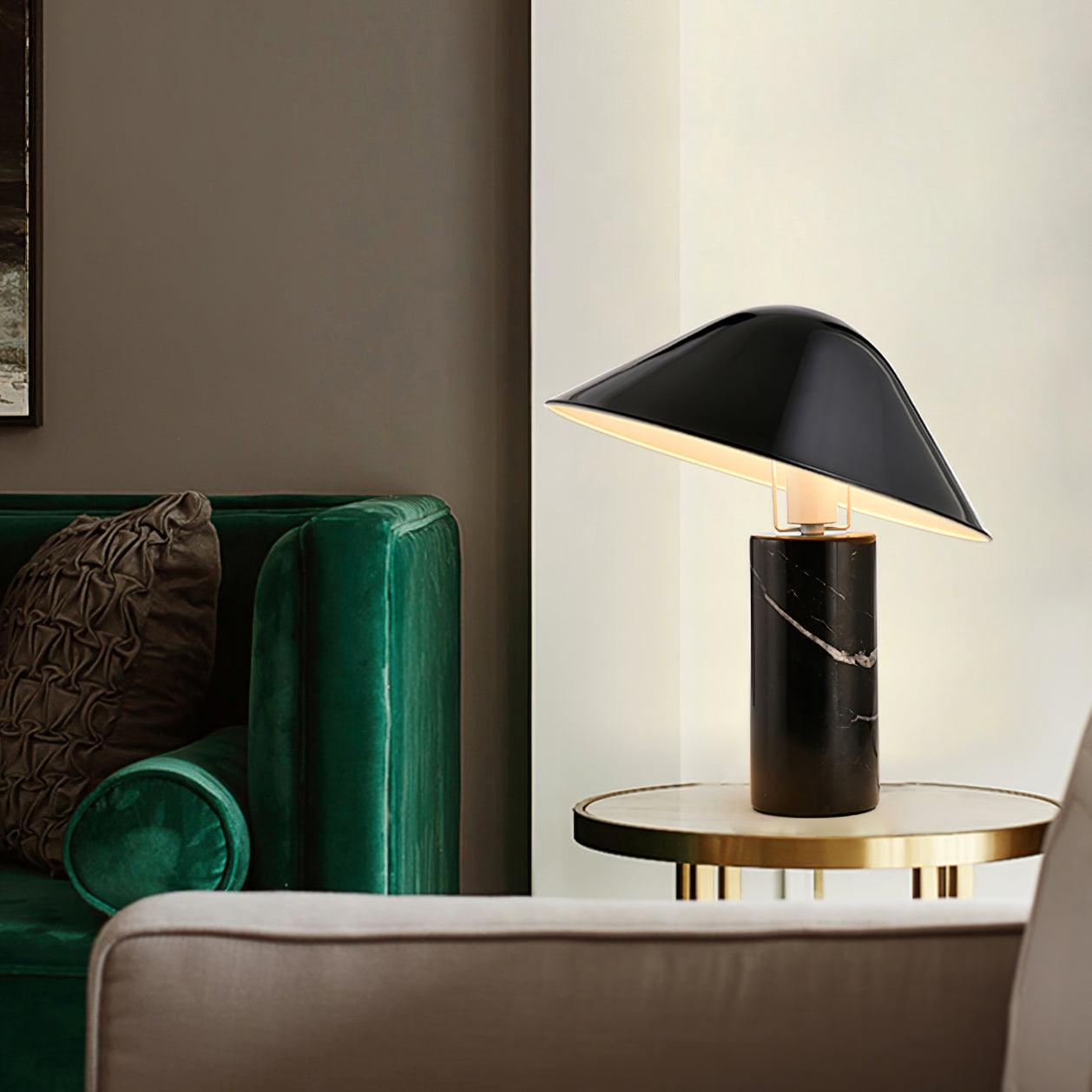 Marble Table Lamp | Black & White Marble Base | 38cm Diameter