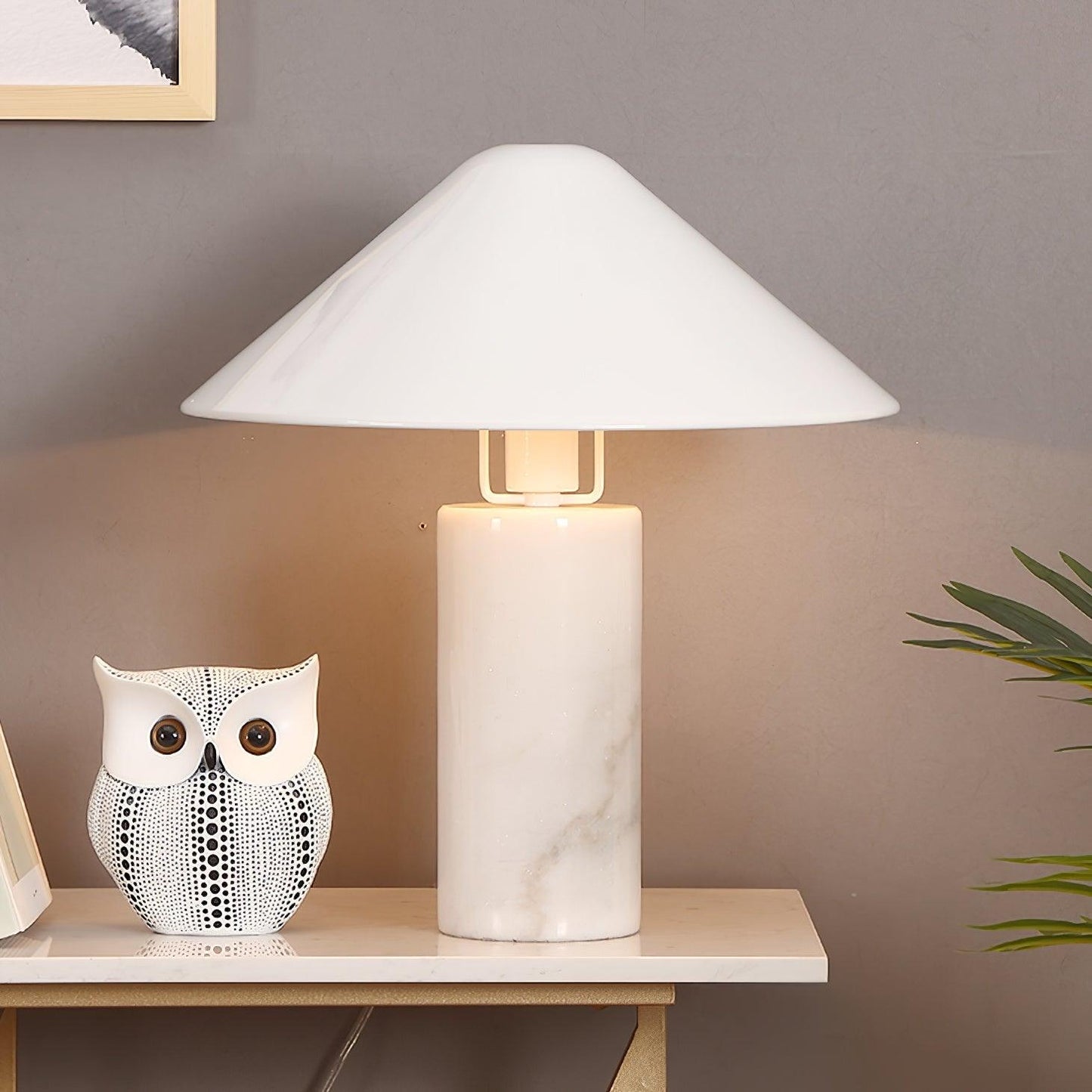 Marble Table Lamp | Black & White Marble Base | 38cm Diameter