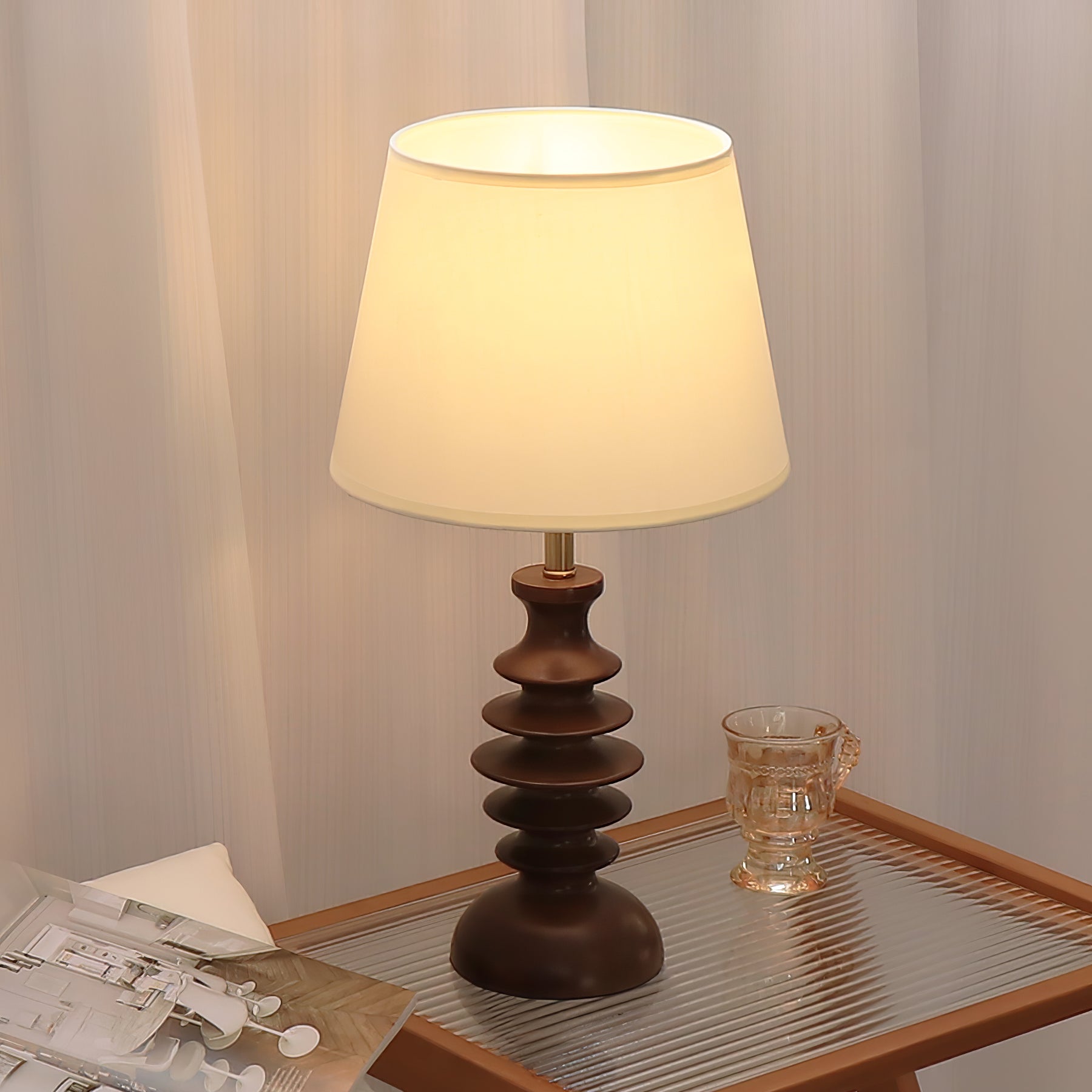 Adesso Beatrice Table Lamp | Fabric Linen & Black Walnut | White Shade