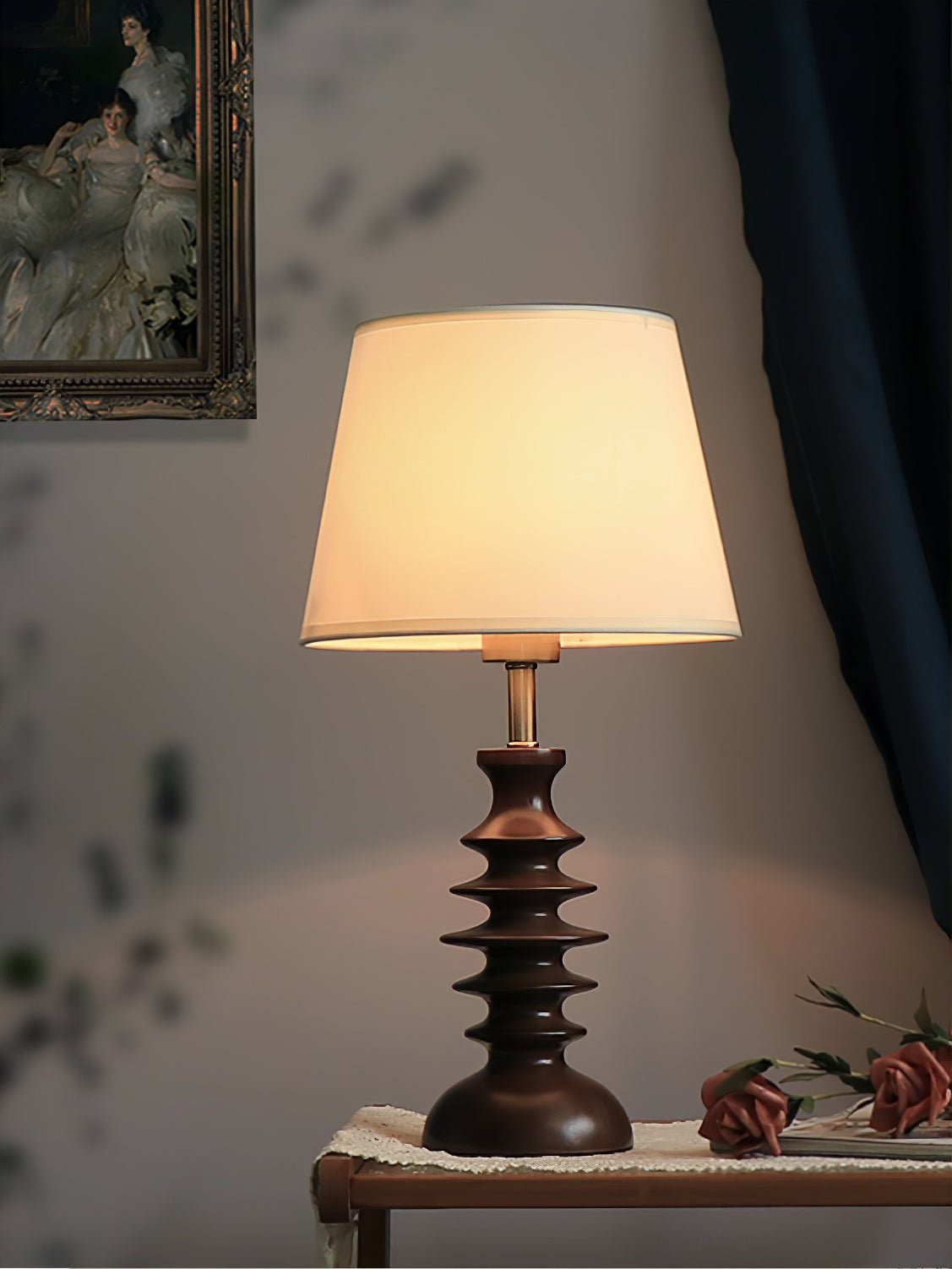 Adesso Beatrice Table Lamp | Fabric Linen & Black Walnut | White Shade