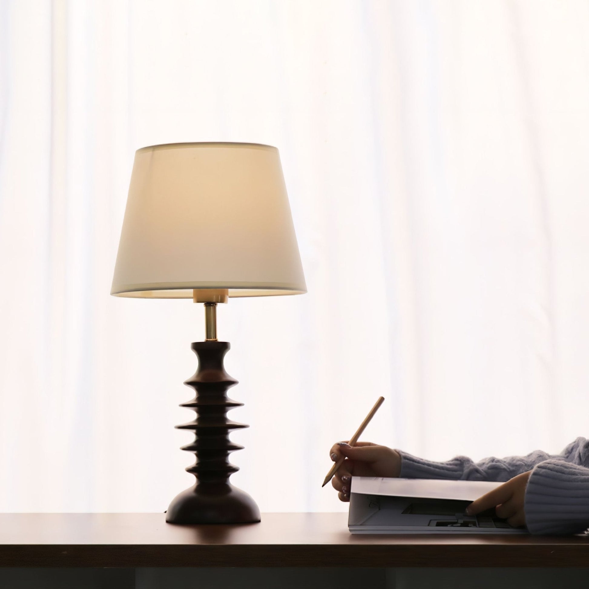 Adesso Beatrice Table Lamp | Fabric Linen & Black Walnut | White Shade