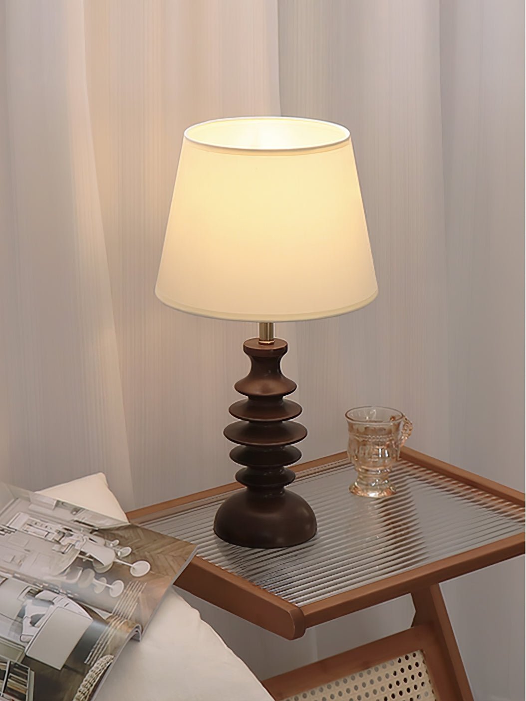Adesso Beatrice Table Lamp | Fabric Linen & Black Walnut | White Shade