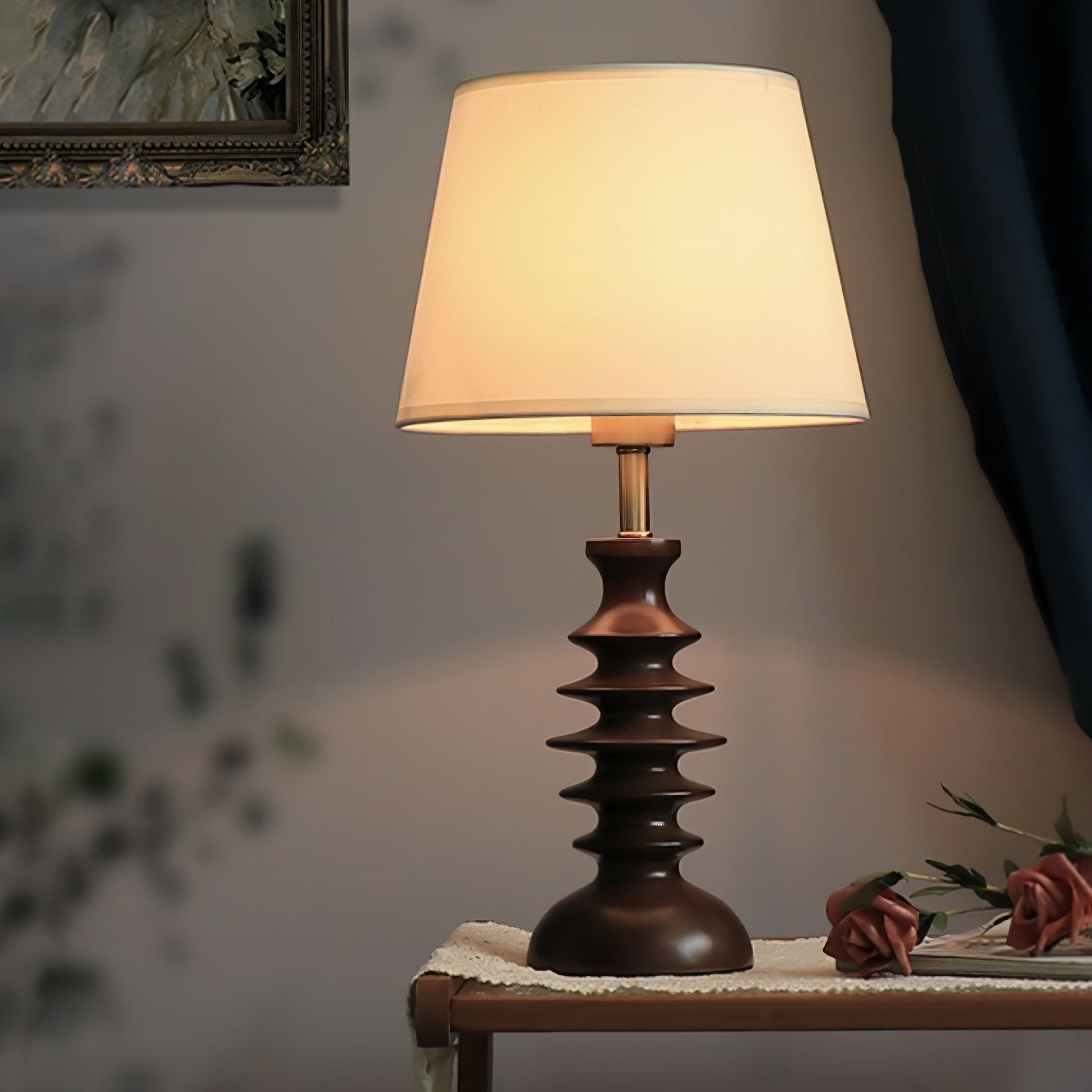 Adesso Beatrice Table Lamp | Fabric Linen & Black Walnut | White Shade