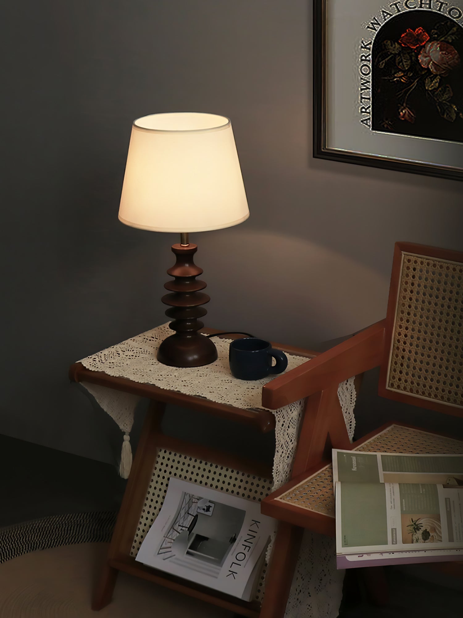 Adesso Beatrice Table Lamp | Fabric Linen & Black Walnut | White Shade