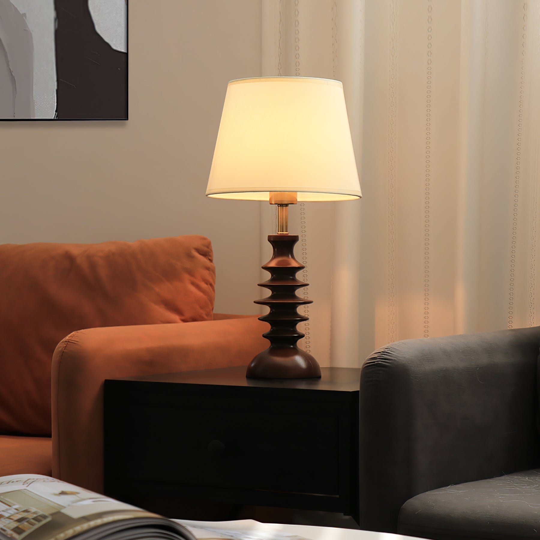 Adesso Beatrice Table Lamp | Fabric Linen & Black Walnut | White Shade