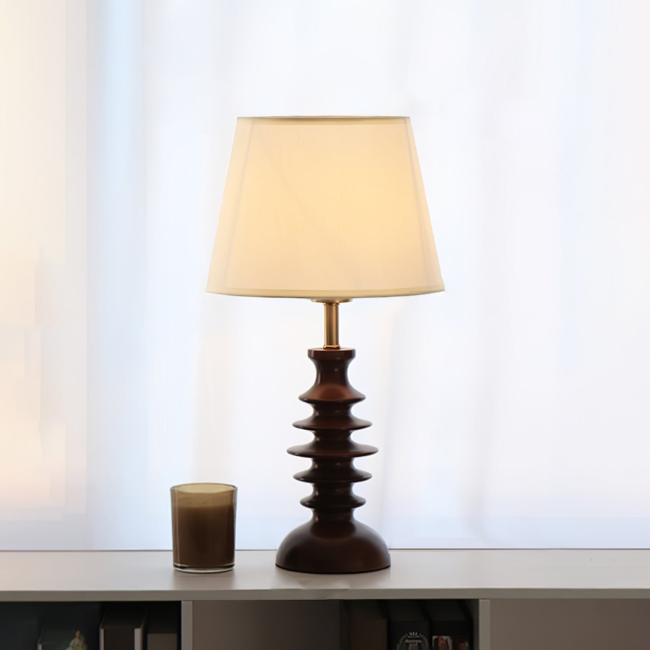Adesso Beatrice Table Lamp | Fabric Linen & Black Walnut | White Shade