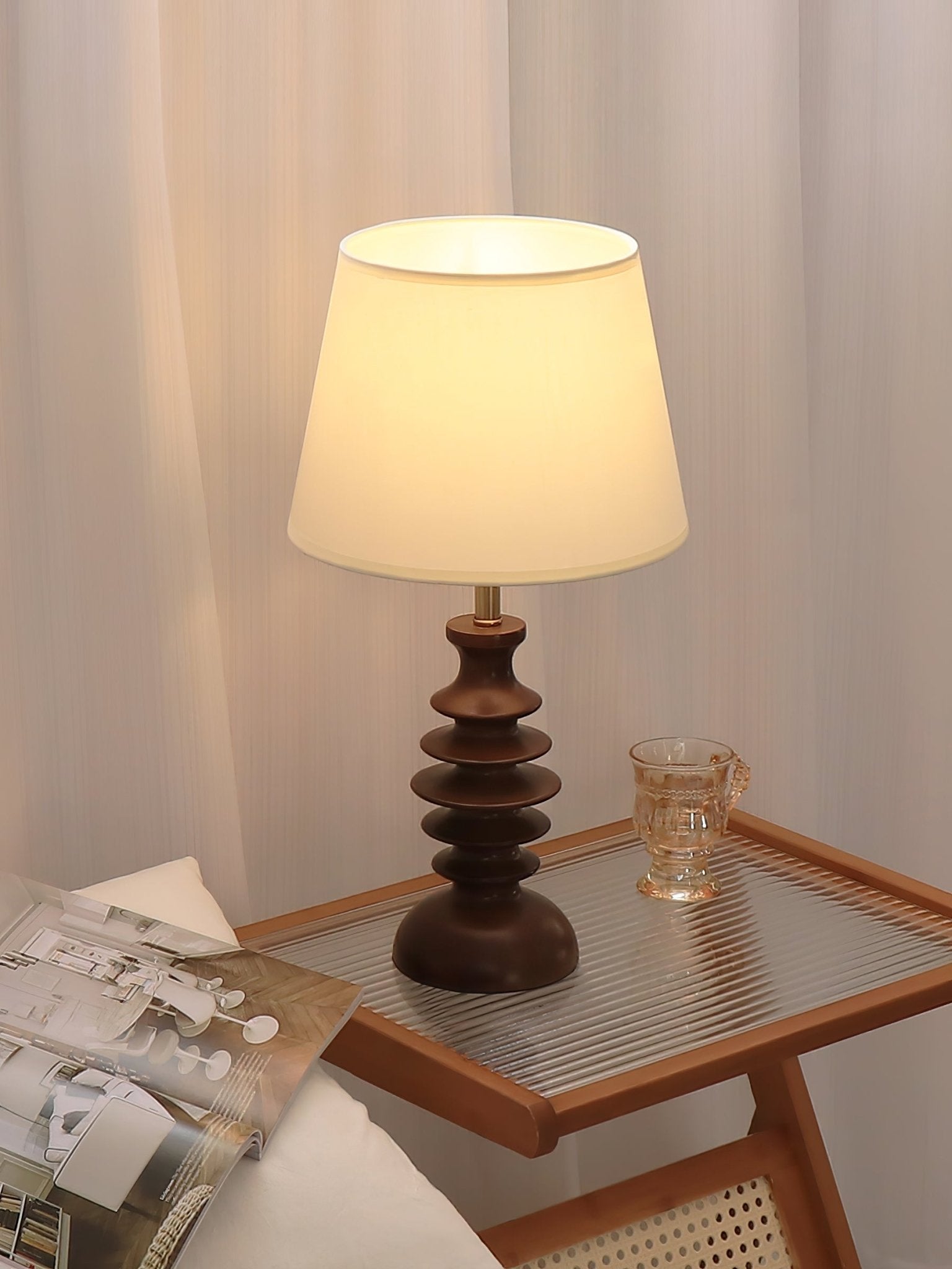 Adesso Beatrice Table Lamp | Fabric Linen & Black Walnut | White Shade