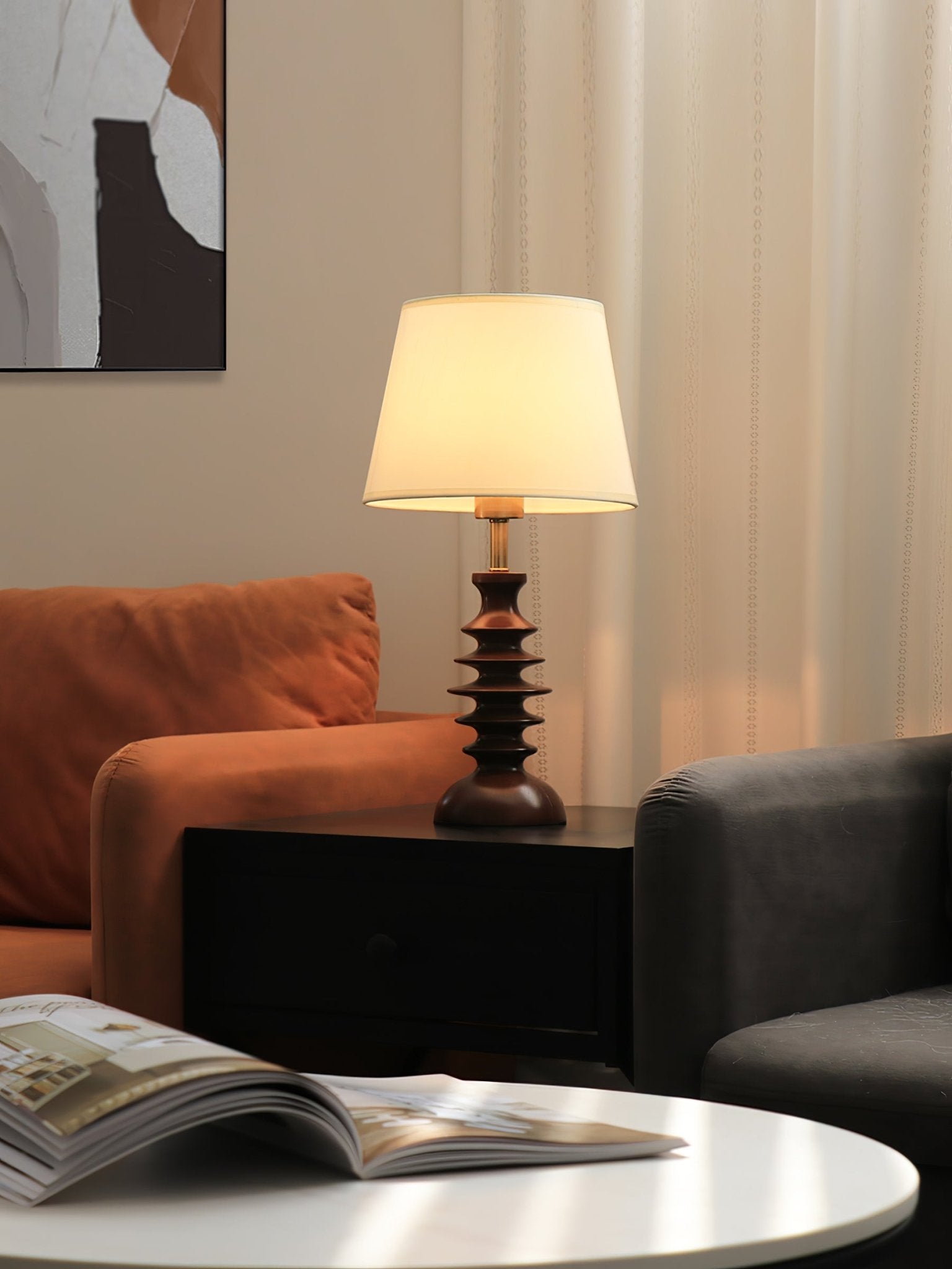 Adesso Beatrice Table Lamp | Fabric Linen & Black Walnut | White Shade