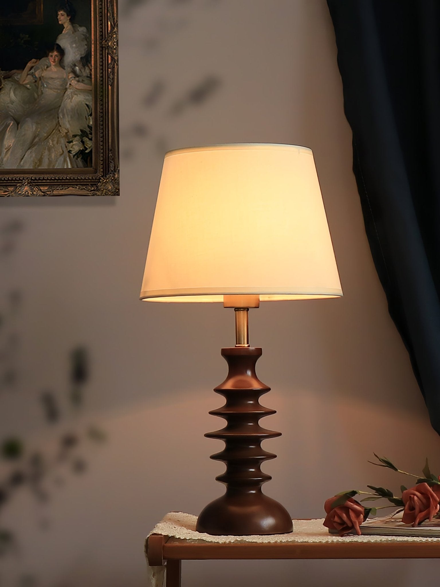 Adesso Beatrice Table Lamp | Fabric Linen & Black Walnut | White Shade