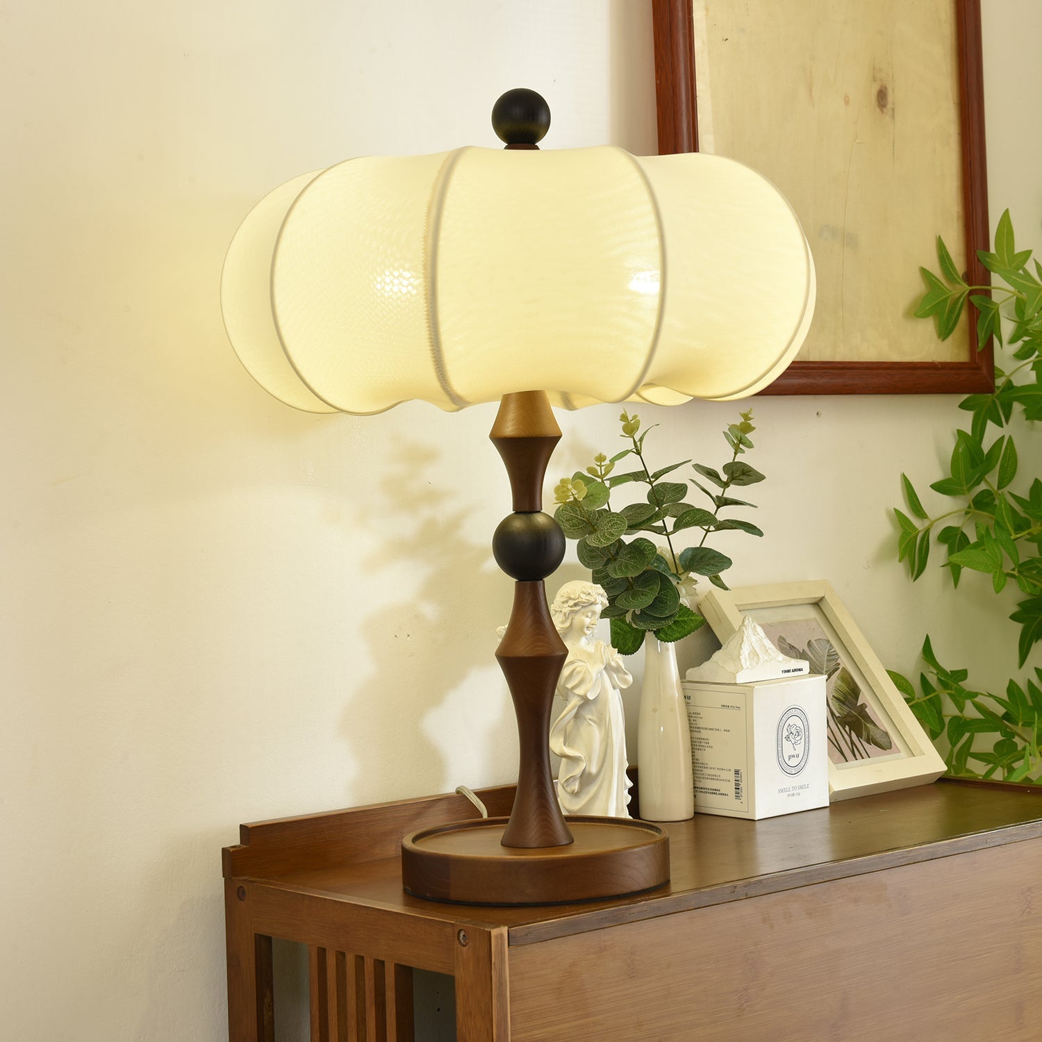 Adesso Orchard Table Lamp | Wood, Fabric, Metal | Black, Walnut Color, White
