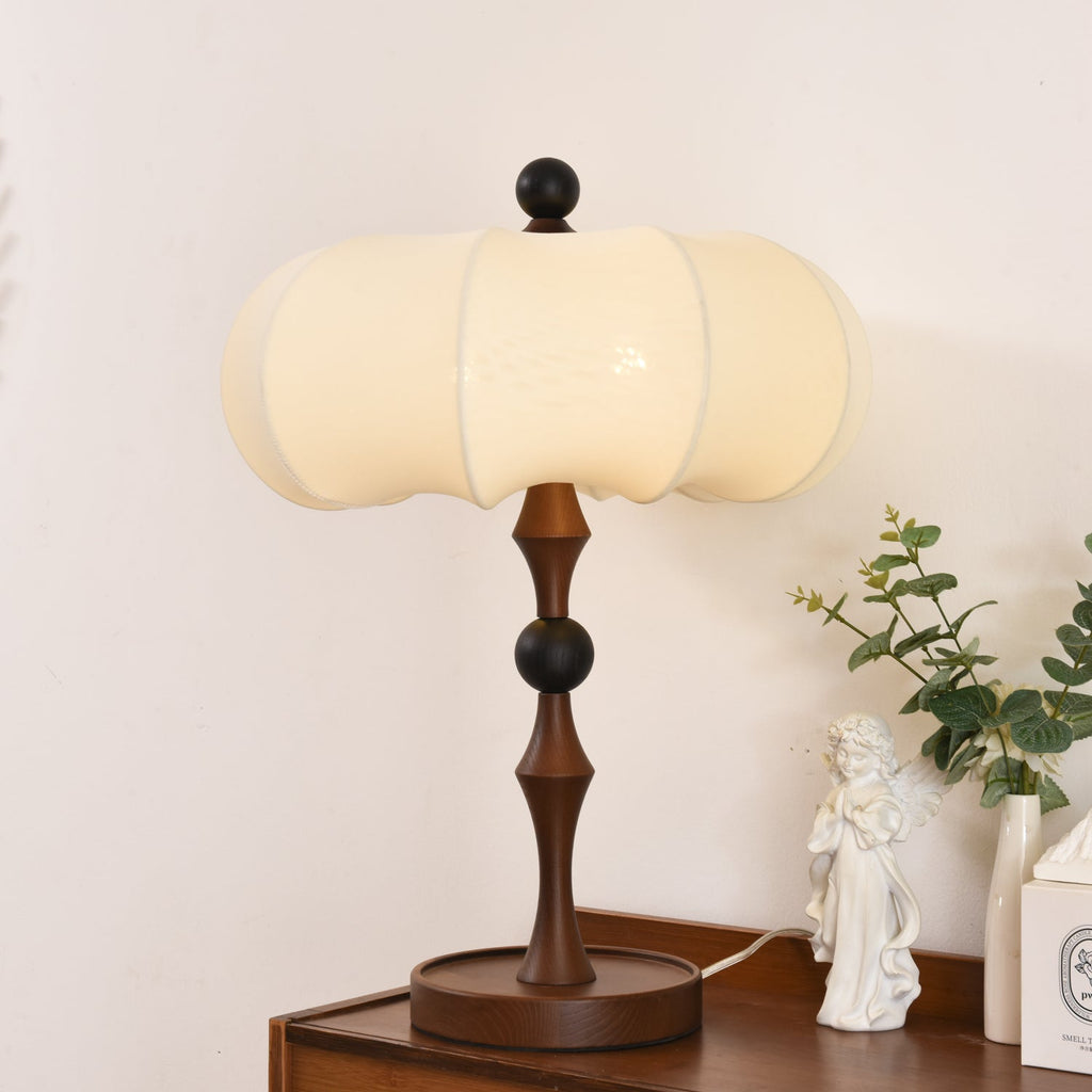 Adesso Orchard Table Lamp | Wood, Fabric, Metal | Black, Walnut Color, White