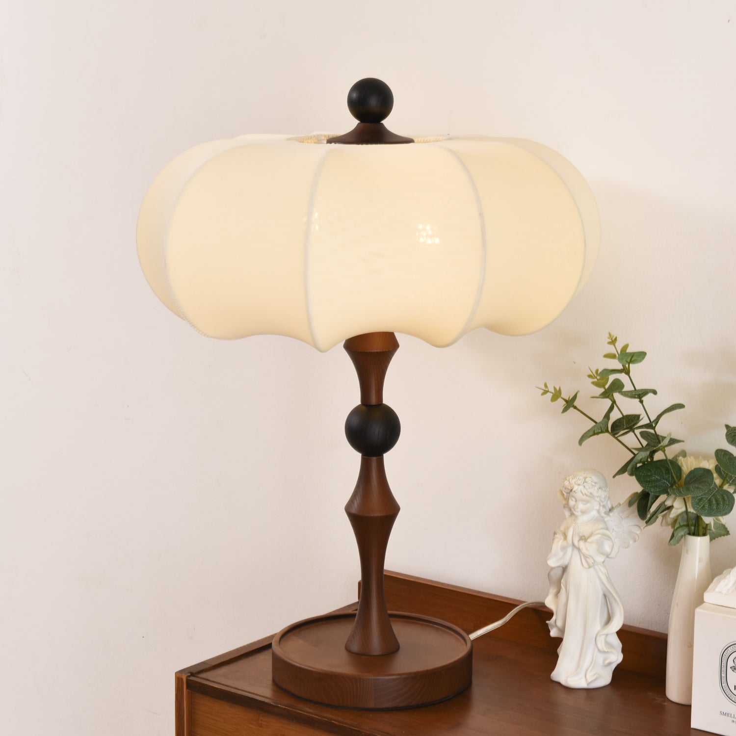 Adesso Orchard Table Lamp | Wood, Fabric, Metal | Black, Walnut Color, White