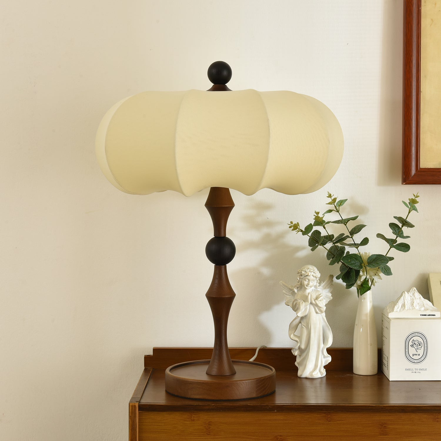 Adesso Orchard Table Lamp | Wood, Fabric, Metal | Black, Walnut Color, White