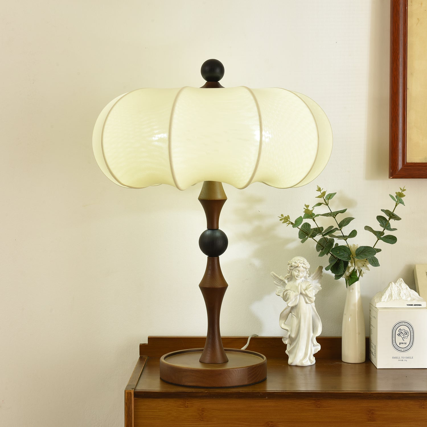 Adesso Orchard Table Lamp | Wood, Fabric, Metal | Black, Walnut Color, White