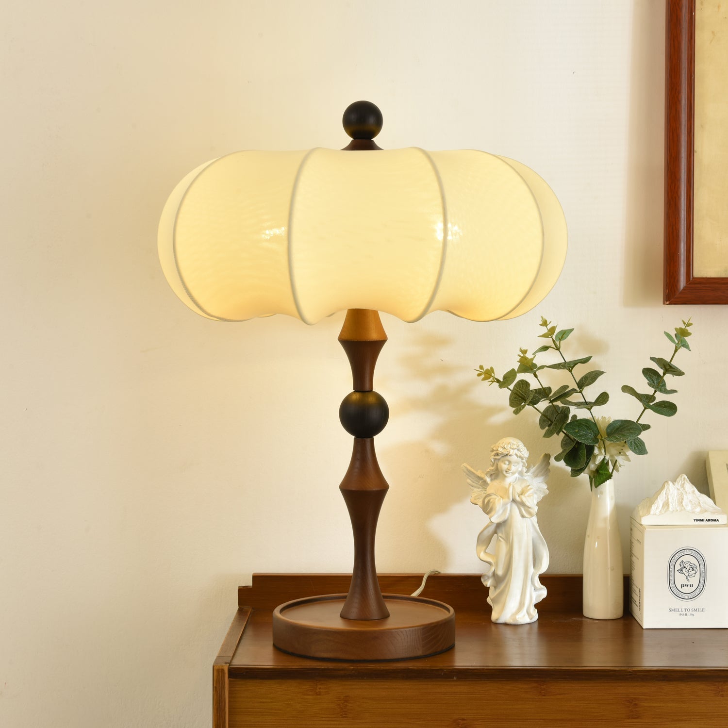 Adesso Orchard Table Lamp | Wood, Fabric, Metal | Black, Walnut Color, White
