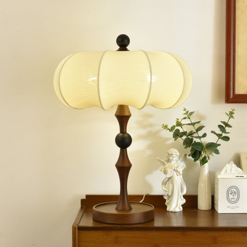 Adesso Orchard Table Lamp | Wood, Fabric, Metal | Black, Walnut Color, White