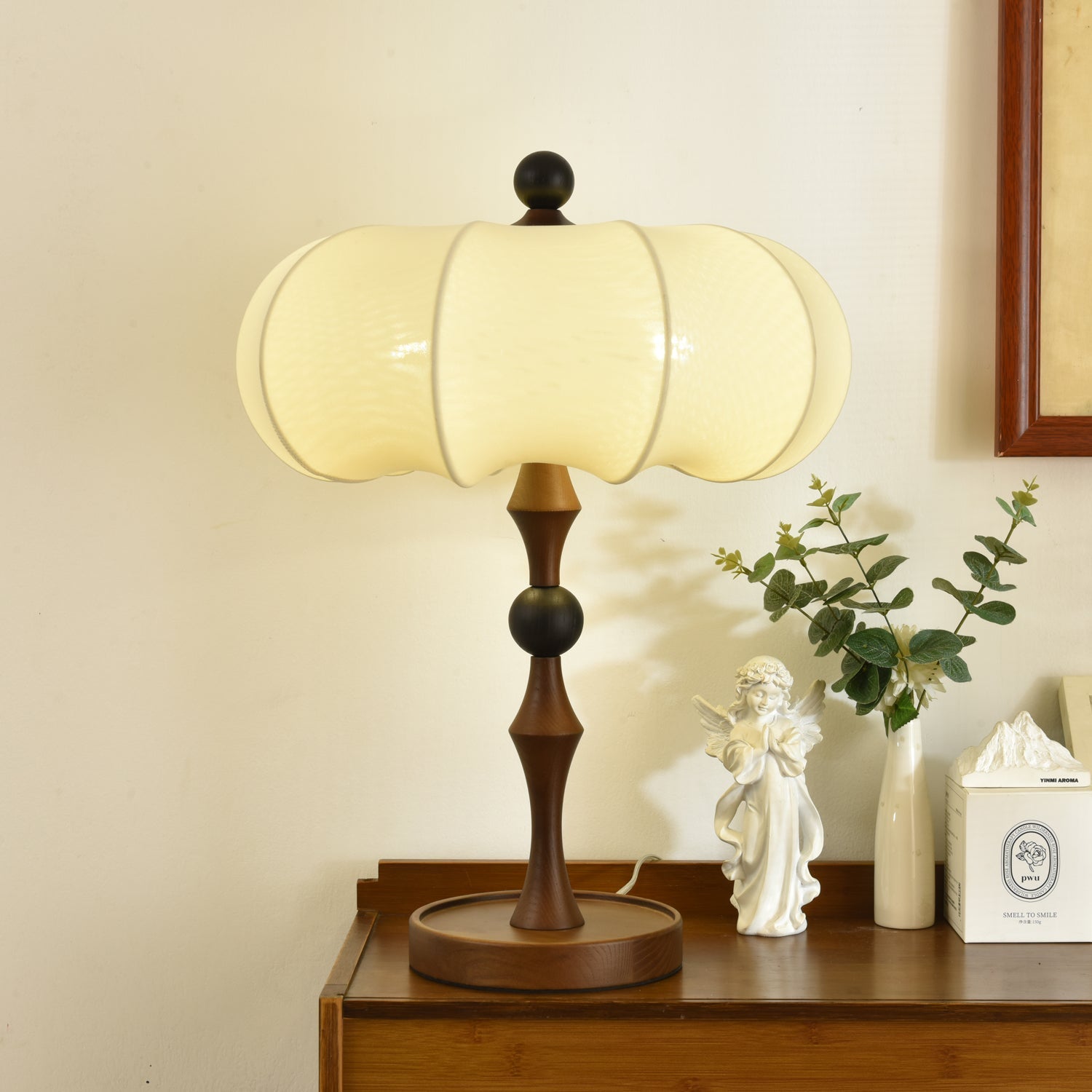 Adesso Orchard Table Lamp | Wood, Fabric, Metal | Black, Walnut Color, White