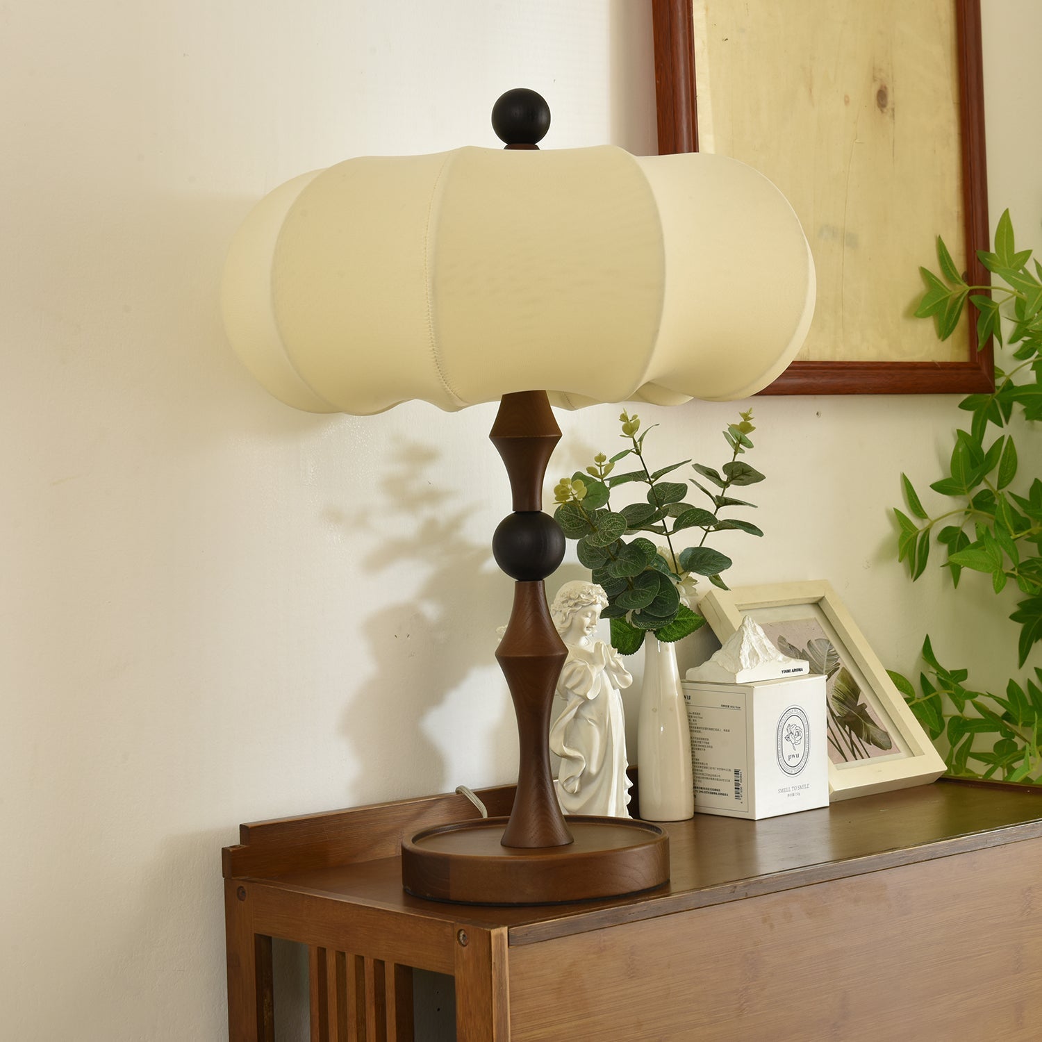 Adesso Orchard Table Lamp | Wood, Fabric, Metal | Black, Walnut Color, White