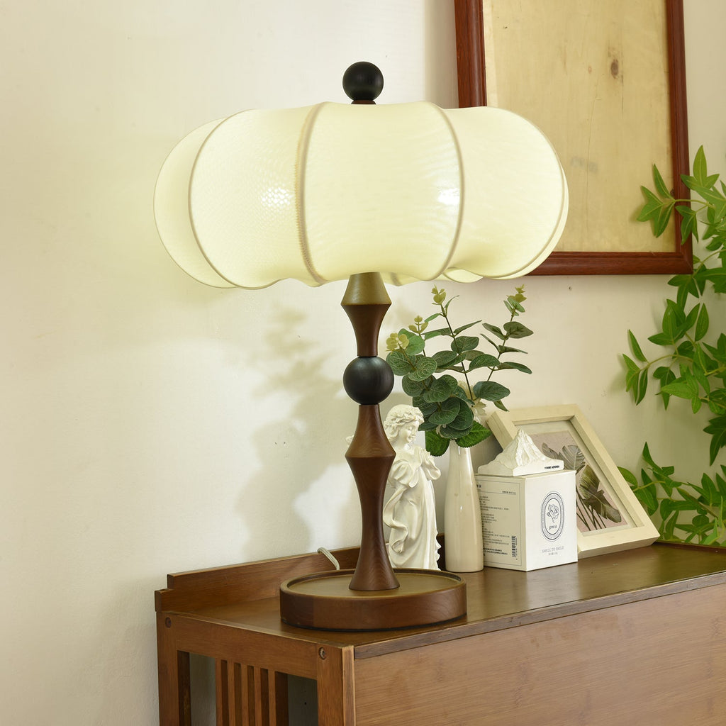 Adesso Orchard Table Lamp | Wood, Fabric, Metal | Black, Walnut Color, White