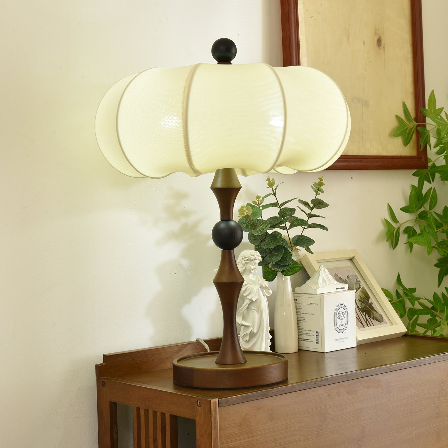 Adesso Orchard Table Lamp | Wood, Fabric, Metal | Black, Walnut Color, White