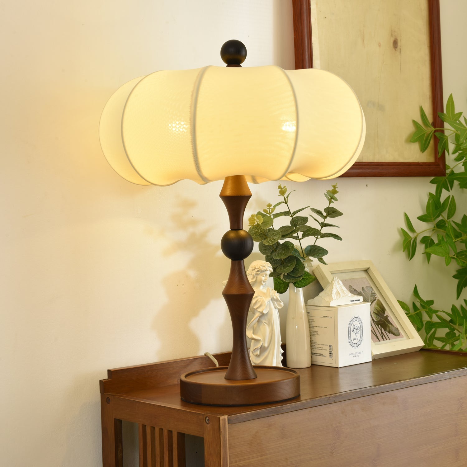 Adesso Orchard Table Lamp | Wood, Fabric, Metal | Black, Walnut Color, White