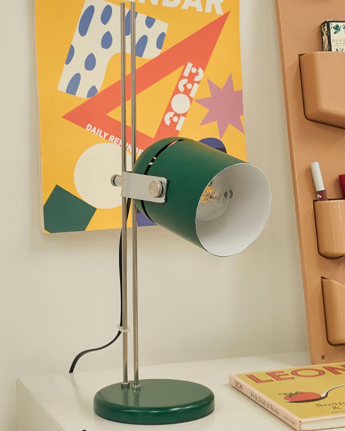 Adjusta Liftable Desk Lamp | Iron Construction | Chrome, Orange, Green